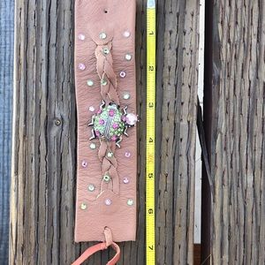 Leather Ladybug Brown Brooch Rhinestone Bracelet